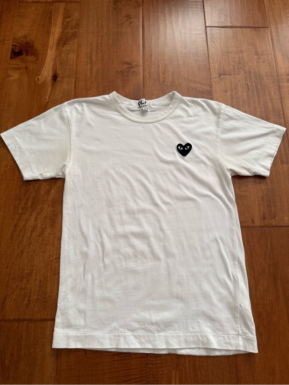 Comme des Garcons PLAY White Short Sleeve Tee with Black Heart Patch